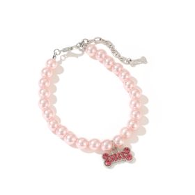 Pet Supplies Collar Pearl Cat Necklace Ornament (Option: Pink-S)