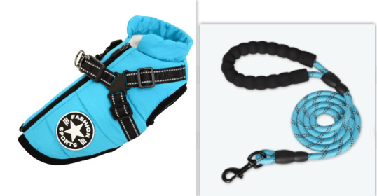 Waterproof Dog Clothes Winter Dog Coat With Harness Warm Pet Clothing Big Dog Jacket Chihuahua Labrador Coat Costume (Option: Baby blue-S)