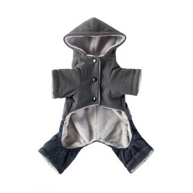 Corduroy Pet Four-legged Hooded Fleece Lined Coat (Option: Light Gray Feet With Denim-XL)