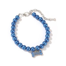 Pet Supplies Collar Pearl Cat Necklace Ornament (Option: Blue-M)